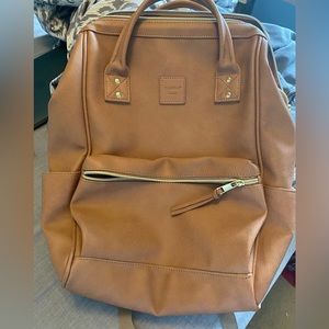 Kah&Kee Faux-Leather Backpack Diaper Bag with Laptop Compartment Travel School